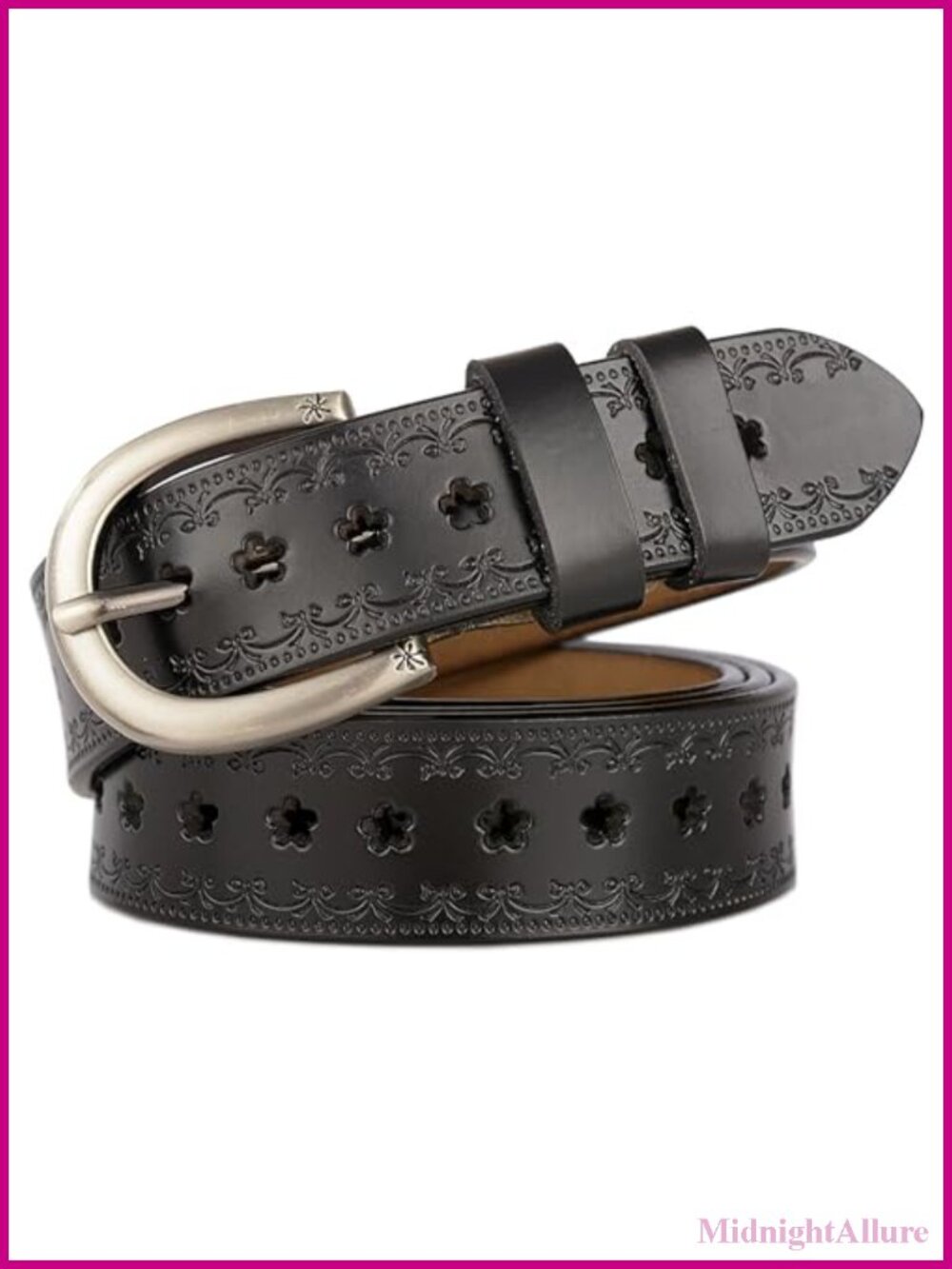 Women's Vintage Floral Engraved Embossed High Quality Leather Western Belt